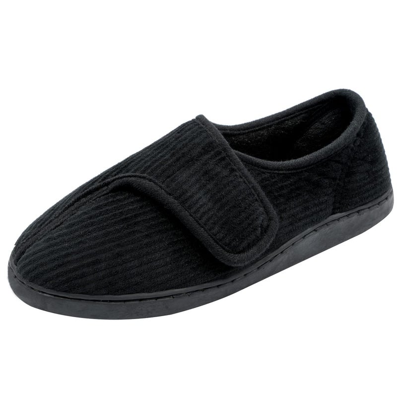 Git-up Men Memory Foam Diabetic Slippers Adjustable Arthritis Edema Swollen Feet Wide House Shoes Comfy Soft Non-Slip Plus Size Indoor Outdoor Slipper,Black,14 D(M). - Image 1